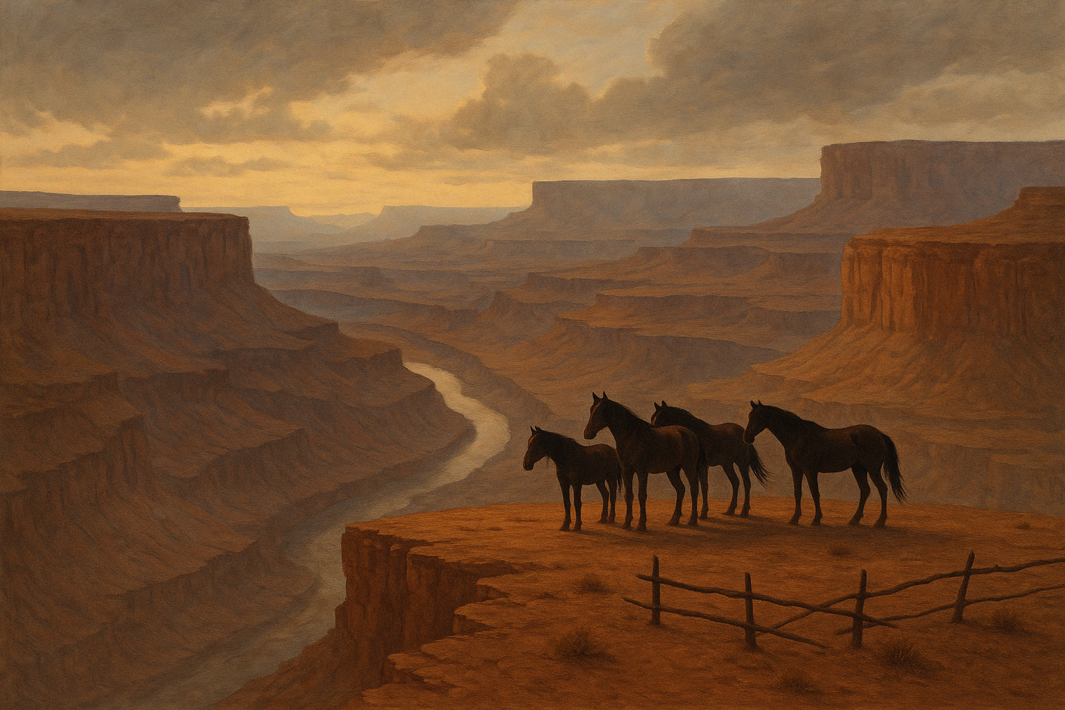 Illustration of Horses on Plateau